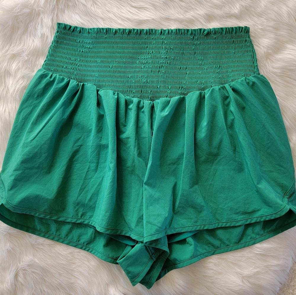 aerie Green Athletic Shorts with Smocked Waistband